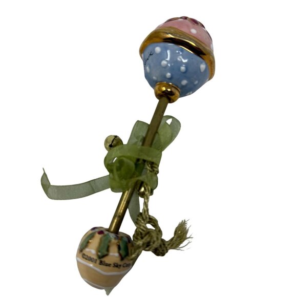Heather Goldeminc Ceramic Baby Rattle Blue Sky Corp 2001 Polka Dot Floral Design - Picture 2 of 7